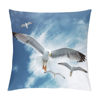 Personality  Seagulls Flying In Blue Sky. Pillow Covers
