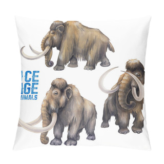Personality  Watercolor Collection Of Mammoths Isolated On White Background. Pillow Covers