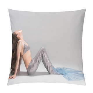 Personality  Side View Of Beautiful Woman With Mermaid Tail Lying On Floor Pillow Covers