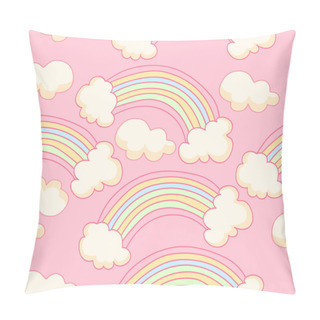Personality  Vector Pink Background With Rainbow And Clouds. Magical Seamless Pattern.  Pillow Covers