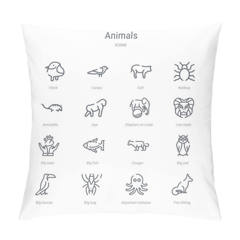 Personality  Set Of 16 Animals Concept Vector Line Icons Such As Fox Sitting, Pillow Covers