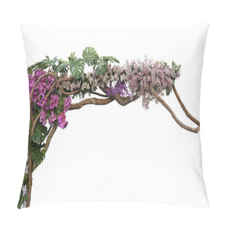 Personality  Tropical Vibes Plant Bush Floral Arrangement With Tropical Leaves Monstera And Fern And Various Orchids Tropical Flowers Decor On Tree Branch Liana Vine Plant Isolated On White Background Pillow Covers