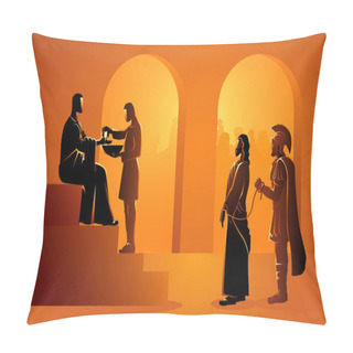 Personality  Biblical Vector Illustration Series. Way Of The Cross Or Stations Of The Cross, Pilate Condemns Jesus To Die. Pillow Covers