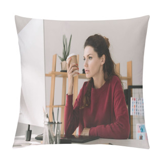 Personality  Designer With Coffee Working In Office Pillow Covers