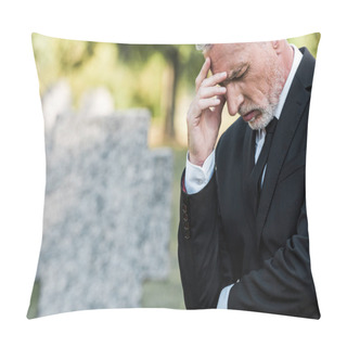 Personality  Upset Senior Man Touching Face On Funeral  Pillow Covers