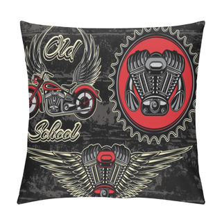 Personality  Set Of Retro Emblems On The Motorcycle Theme Pillow Covers