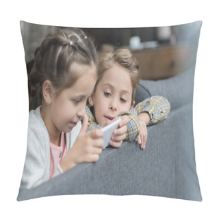 Personality  Kids On Couch Using Smartphone Pillow Covers