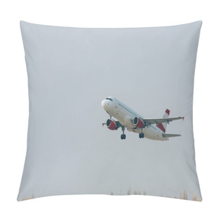 Personality  Airplane Departure From Airport Runway With Cloudy Sky At Background Pillow Covers