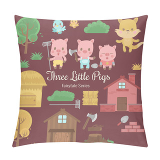 Personality  Cute Characters Illustrations From The Story Three Little Pigs Pillow Covers