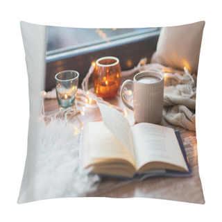 Personality  Book And Coffee Or Hot Cchocolate On Window Sill Pillow Covers