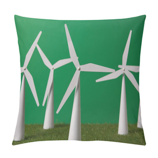 Personality  White Windmill Models On Grass And Green Background    Pillow Covers