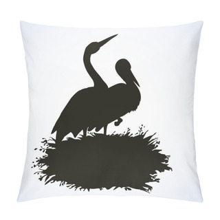 Personality  Vector Background With Pairs Of Storks In The Nest  Pillow Covers