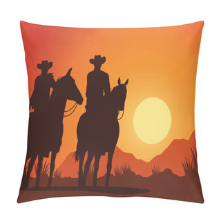 Personality  Cowboys Figures Silhouettes In Horse Characters Sunset Lansdscape Scene Pillow Covers