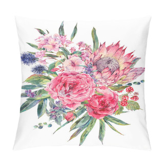 Personality  Watercolor Bouquet Of Roses, Protea And Wildflowers Pillow Covers