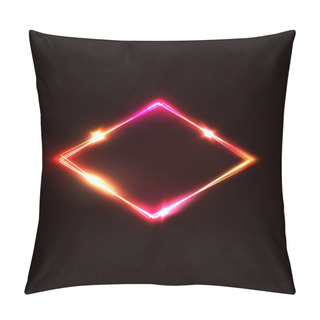 Personality  Neon Light Sign. Glowing Laser Rhomb On Dark Red Background. Retro Light Lozenge Signboard With Neon Effect. Techno Logo. Brill Frame. Electric Street Diamond. Color Vector Illustration In 80s Style. Pillow Covers