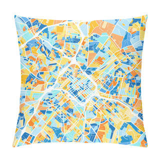 Personality  Color Art Map Of  Charlotte, North Carolina, UnitedStates In Blues And Oranges. The Color Gradations In Charlotte   Map Follow A Random Pattern. Pillow Covers