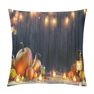 Personality  Thanksgiving - Pumpkins On Rustic Table With Candles And String Lights Pillow Covers