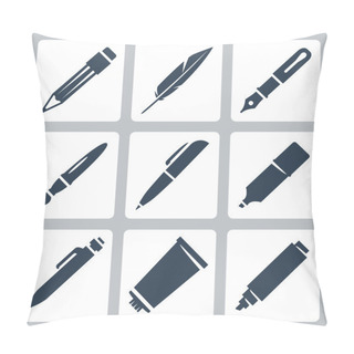 Personality  Vector Writing And Painting Tools Icons Set: Pencil, Feather, Fountain Pen, Brush, Pen, Marker, Mechanical Pencil, Tube Of Paint Pillow Covers