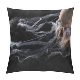 Personality  Spooky Human Skull On Black Background Pillow Covers