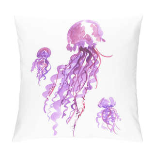 Personality  Isolated Purple Jellyfish Watercolor Illustration. Handmade Pain Pillow Covers