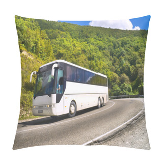 Personality  Tourist Bus Traveling On Road Among Mountains Pillow Covers