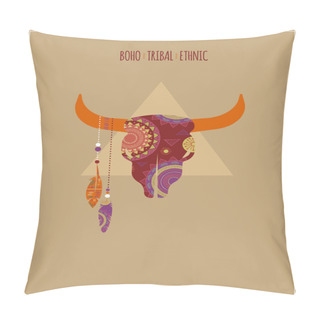 Personality  Bohemian, Tribal, Ethnic Background With Bull Skull Pillow Covers