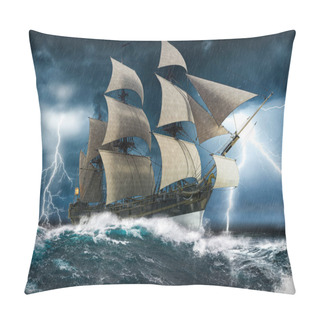 Personality  Sailing Ship Struggling In A Heavy Storm With Lightning Pillow Covers