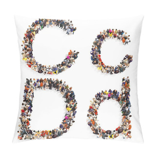 Personality  Collection Of A Large Group Of People Forming The Letter C And D In Both Upper And Lower Case Isolated On A White Background. Pillow Covers