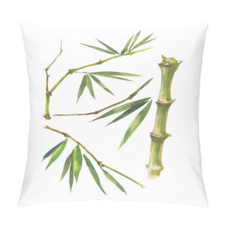 Personality  Watercolor Illustration Painting Of Bamboo Leaves , On White Background Pillow Covers