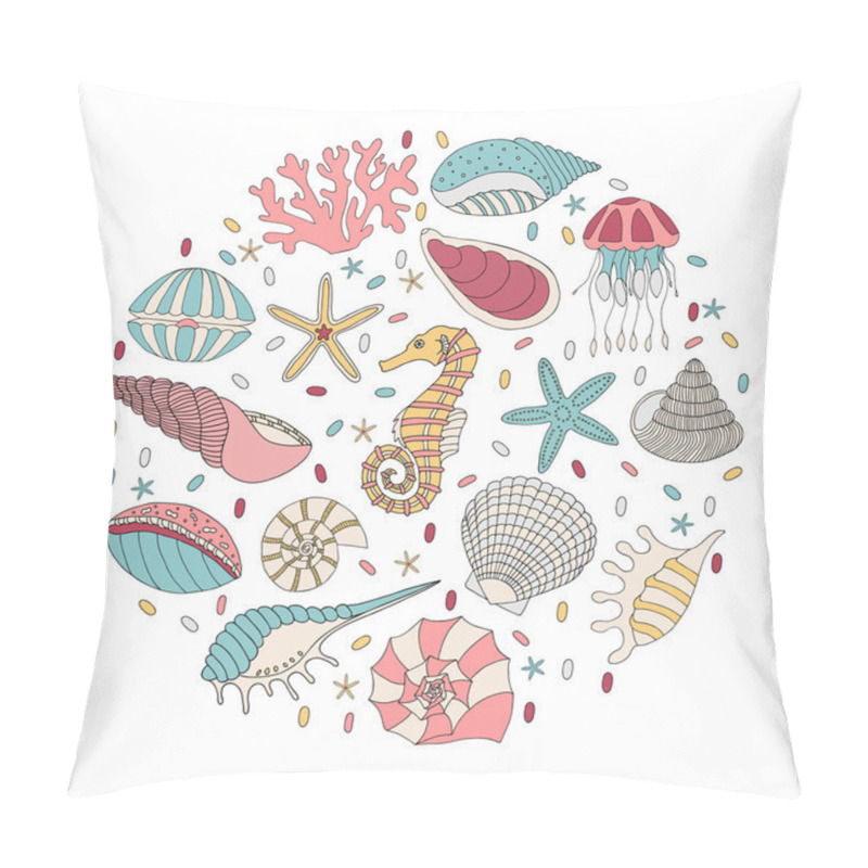 Personality  Vector set of seashells, starfish and seahorses pillow covers