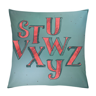 Personality  Colorful Red 3d Alphabet On Blur Blue Background. Letters Sequence From S To Z, Good For Lettering Or Decoration.Hand Drawn Vector Illustration With Hatch, Drawn With Brush And Stylish Imperfections. Pillow Covers