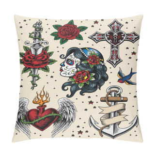 Personality  Tattoo Flash Illustration Set Pillow Covers