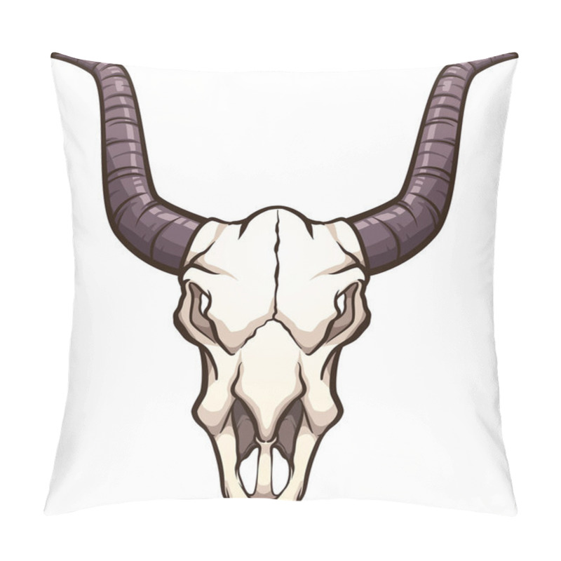 Personality  Cartoon bull skull front view with dark horns. Vector clip art illustration. All on a single layer pillow covers