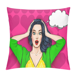 Personality  Pop Art Illustration, Surprised Girl.Comic Woman. Shocked Woman On Pink Background. OMG, Wow, Invitation, Poster, Cute, Face, Model, Speak, Birthday, Style, Fear, Horror, Afraid, Beauty, Crazy, No Pillow Covers