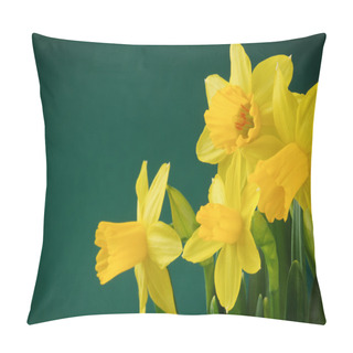 Personality  Yellow Daffodils On Green Background Pillow Covers