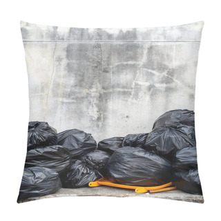 Personality  Black Garbage Bag  With Old Brick Wall Background Pillow Covers