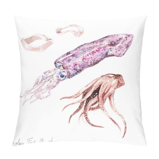 Personality  Watercolor Food Clipart - Calamari Pillow Covers