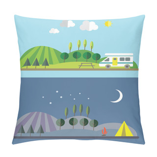 Personality  Day And Night In The Tourist Camp Pillow Covers