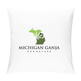 Personality  Illustration Of Michigan Map With Cannabis Leaves Inside Logo Design Pillow Covers
