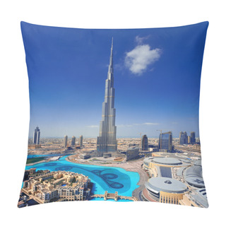 Personality  A Skyline Of Downtown Dubai With The Burj Khalifa And Dubai Mall Pillow Covers