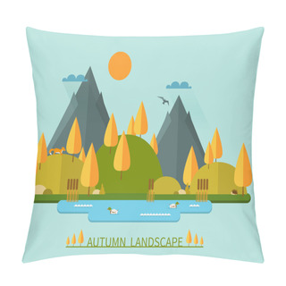 Personality  Flat Autumn Nature Landscape Vector Illustration Pillow Covers