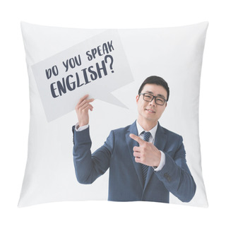 Personality  Asian Businessman With Card With Question Pillow Covers