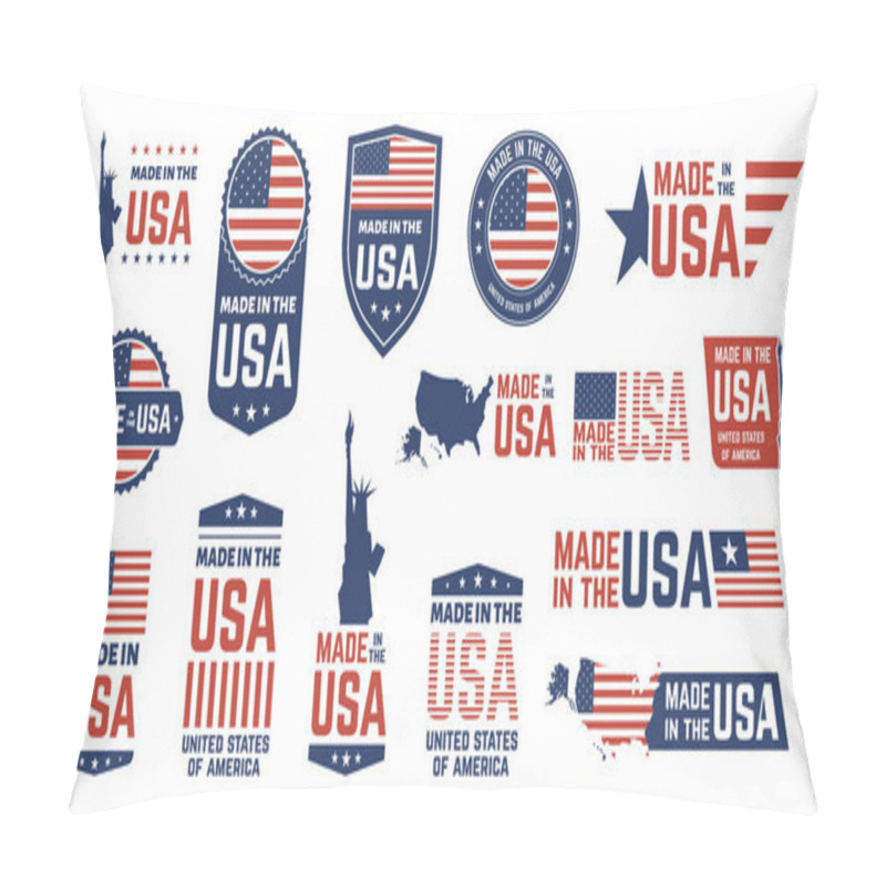 Personality  Made in USA badges. Patriot proud label stamp, American flag and national symbols, united states of America patriotic emblems vector icon set pillow covers