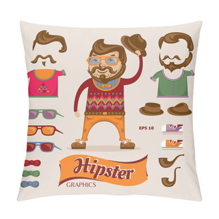 Personality  Hipster Handsome Man With Hipster Accessories Pillow Covers