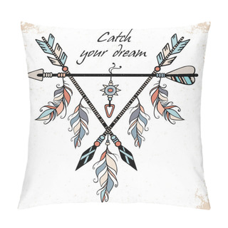 Personality  Native American Accessory With Arrow Feathers And Lettering Catch Your Dream. Vector Illustration. T-shirt Design.  Pillow Covers