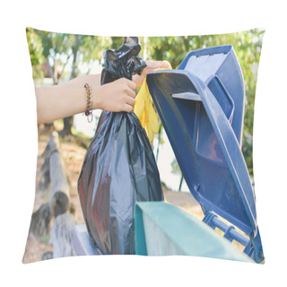 Personality  Close Up Female Hand Holding Bin Bag  Pillow Covers