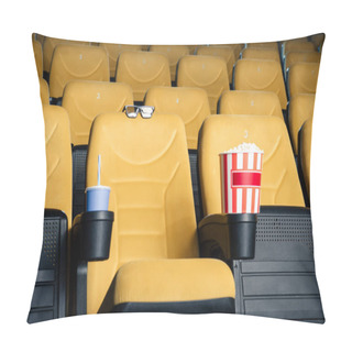 Personality  Orange Cinema Seats With Paper Cups Of Soda And Popcorn In Cup Holders, And 3d Glasses Pillow Covers