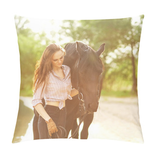 Personality  Young Woman With A Horse  Pillow Covers