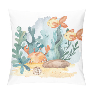 Personality  Sea Animals, Crab, Fish, Algae, Corals, Shell, Ocean Floor Underwater Composition Pillow Covers