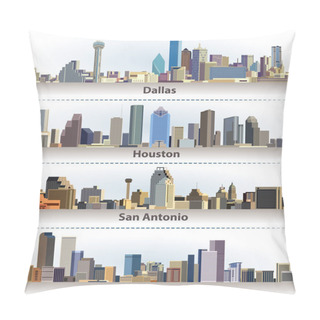 Personality  Vector Collection Of United States City Skylines: Dallas, Houston, San Antonio And Denver Pillow Covers